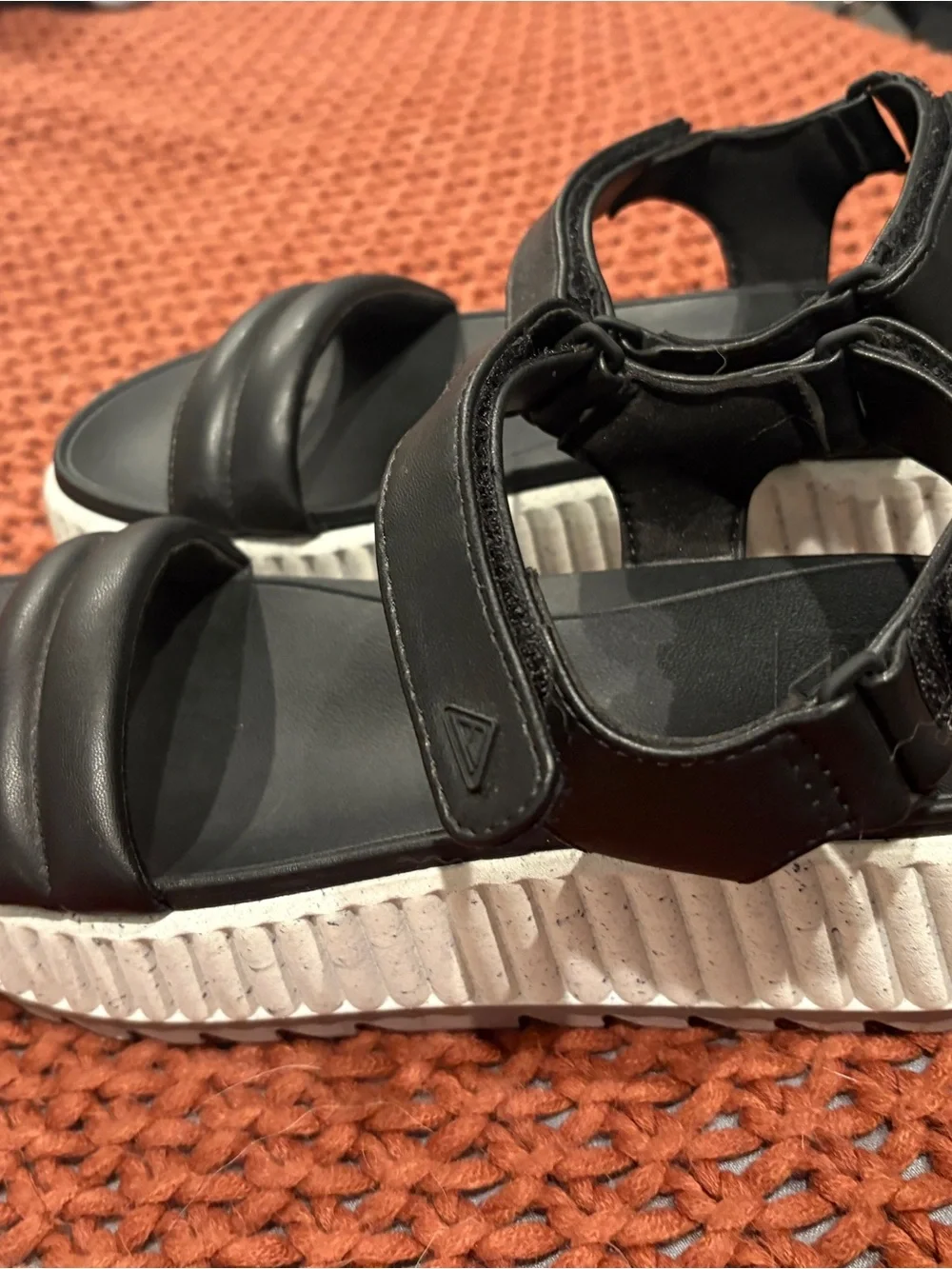 Reef Black Strap Platform Sandals with White Ribbed Sole